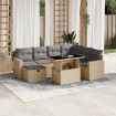 Set de sofás de jardín y cojines 8 piezas ratán sintético beige