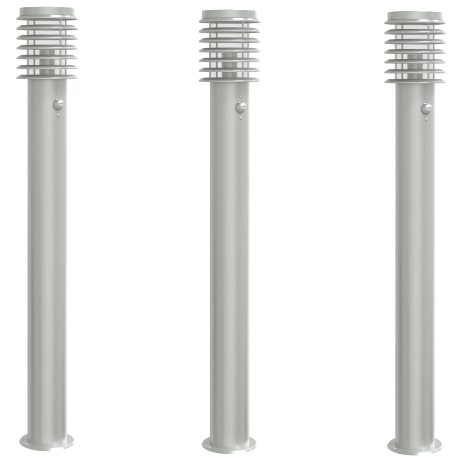 Lámparas de suelo de exterior con sensor 3 uds acero inox