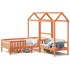 Set de cama y banco con techo madera de pino marrón 100x200