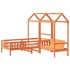 Set de cama y banco con techo madera de pino marrón 100x200