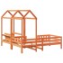 Set de cama y banco con techo madera de pino marrón 100x200