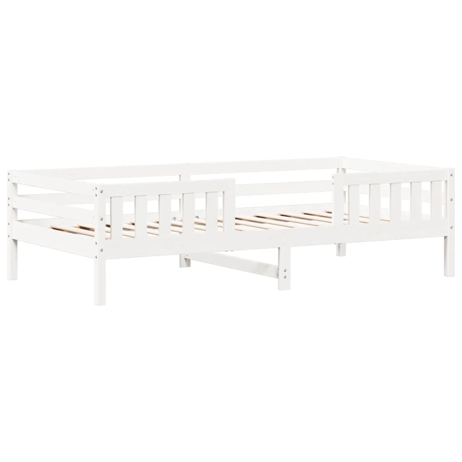 Set cama y banco con techo madera maciza pino blanco 75x190