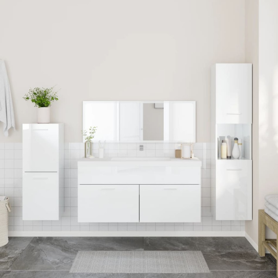 Juego muebles de baño 4 pzas madera contrachapada blanco