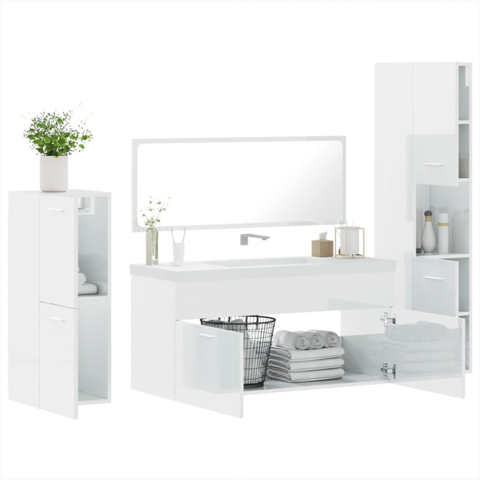 Juego muebles de baño 4 pzas madera contrachapada blanco