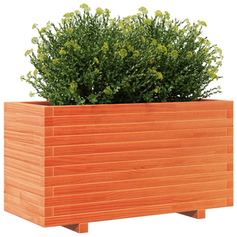 Jardinera madera maciza de pino marrón cera 90x40x49,5