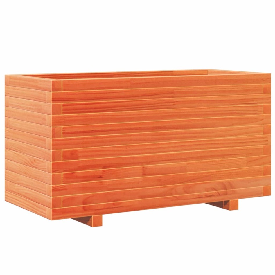 Jardinera madera maciza de pino marrón cera 90x40x49,5