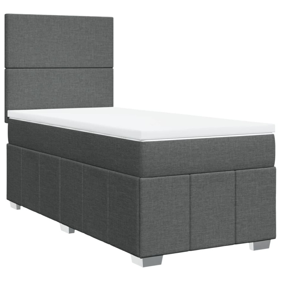 Cama box spring con colchón tela gris oscuro 90x200