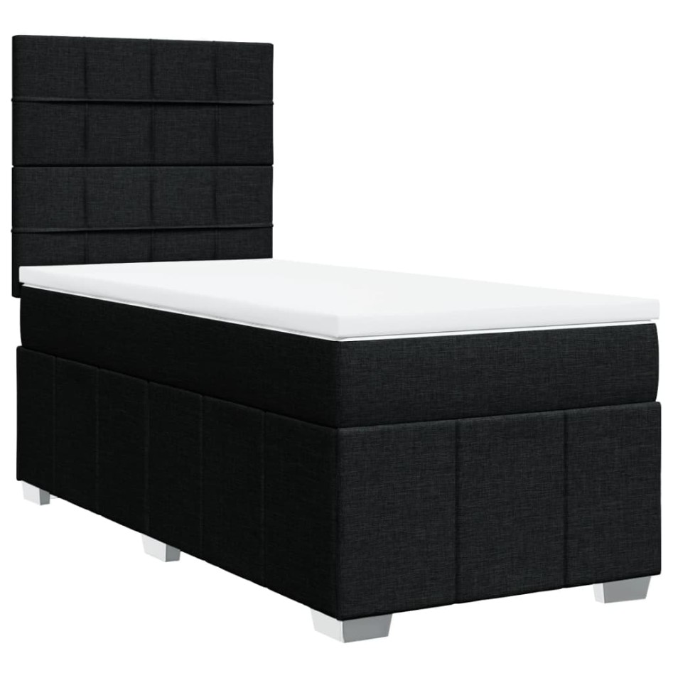 Cama box spring con colchón tela negro 90x200