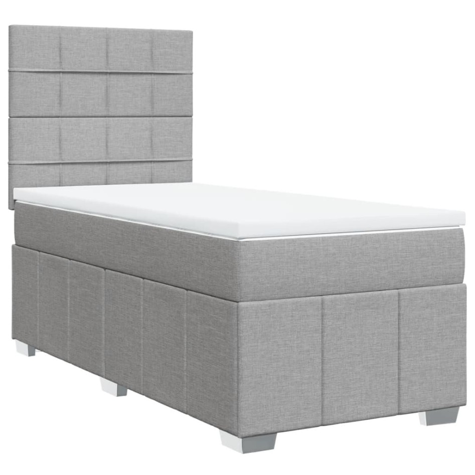 Cama box spring con colchón tela gris claro 90x200