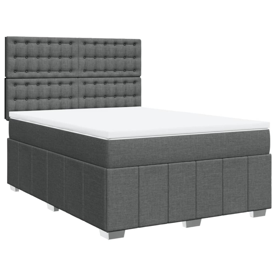 Cama box spring con colchón tela gris oscuro 140x200