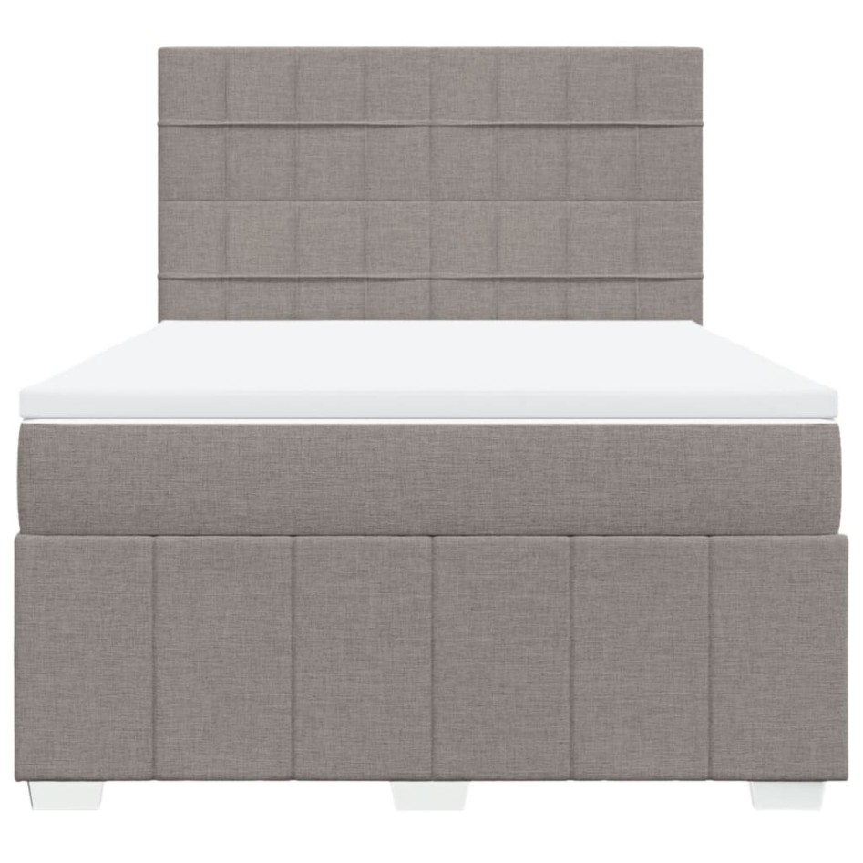 Cama box spring con colchón tela gris taupe 140x200