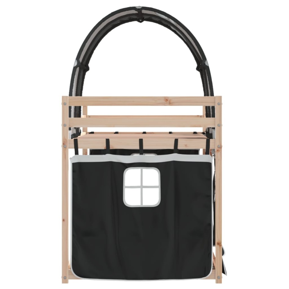 Litera con cortinas madera maciza pino blanco y negro 90x200