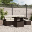 Set sofás de jardín 6 piezas y cojines ratán sintético marrón