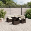 Set sofás de jardín 6 piezas y cojines ratán sintético marrón