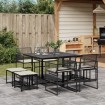 Set de comedor de jardín 9 pzas y cojines ratán sintético negro