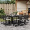 Set de comedor de jardín 9 pzas y cojines ratán sintético negro