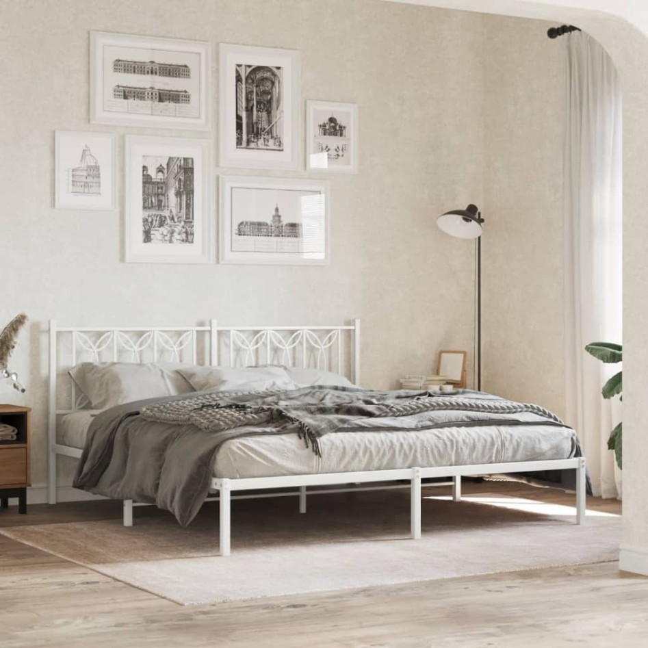 Estructura cama sin colchón con cabecero metal blanco