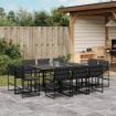 Juego de comedor de jardín 11 pzas con cojines textileno negro