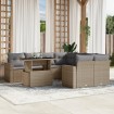 Set de sofás de jardín 9 pzas con cojines ratán sintético beige