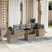 Set sofás de jardín 7 piezas y cojines ratán sintético beige