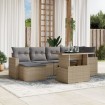 Set sofás de jardín 7 piezas y cojines ratán sintético beige