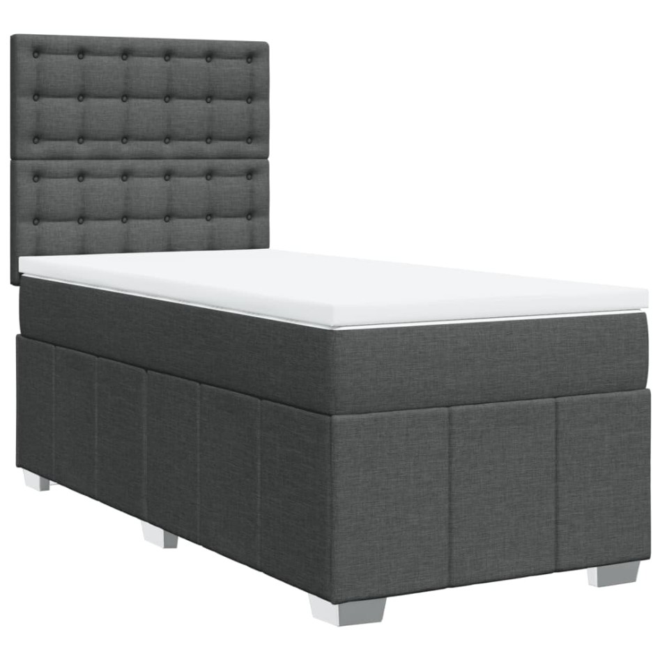 Cama box spring con colchón tela gris oscuro 90x200