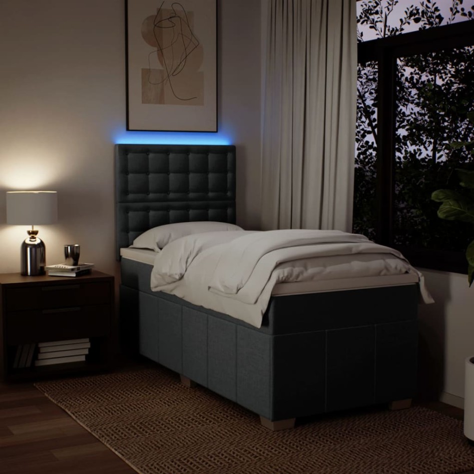 Cama box spring con colchón tela gris oscuro 90x200