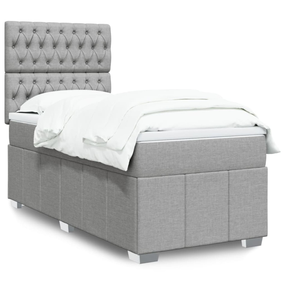 Cama box spring con colchón tela gris claro 90x200