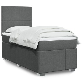 Cama box spring con colchón tela gris oscuro 90x200