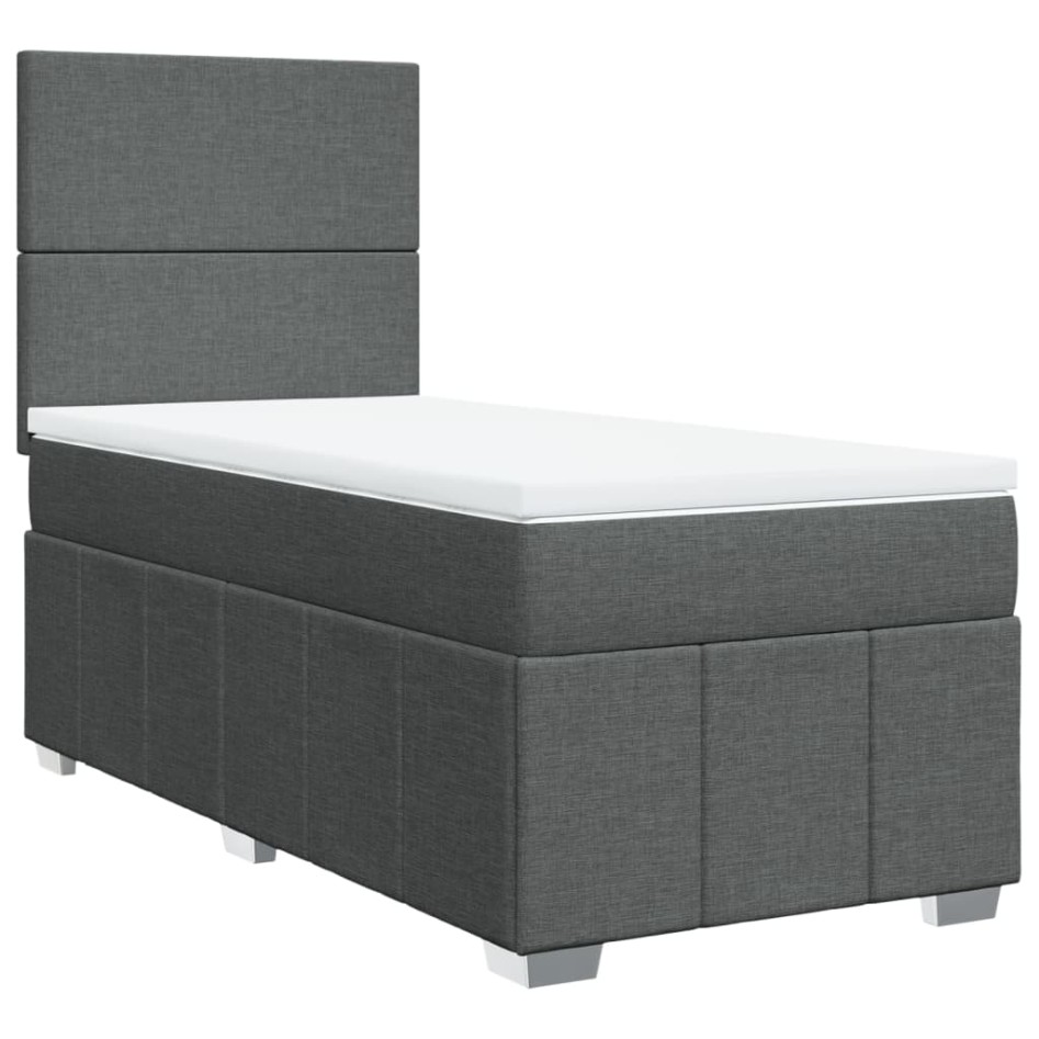 Cama box spring con colchón tela gris oscuro 90x200
