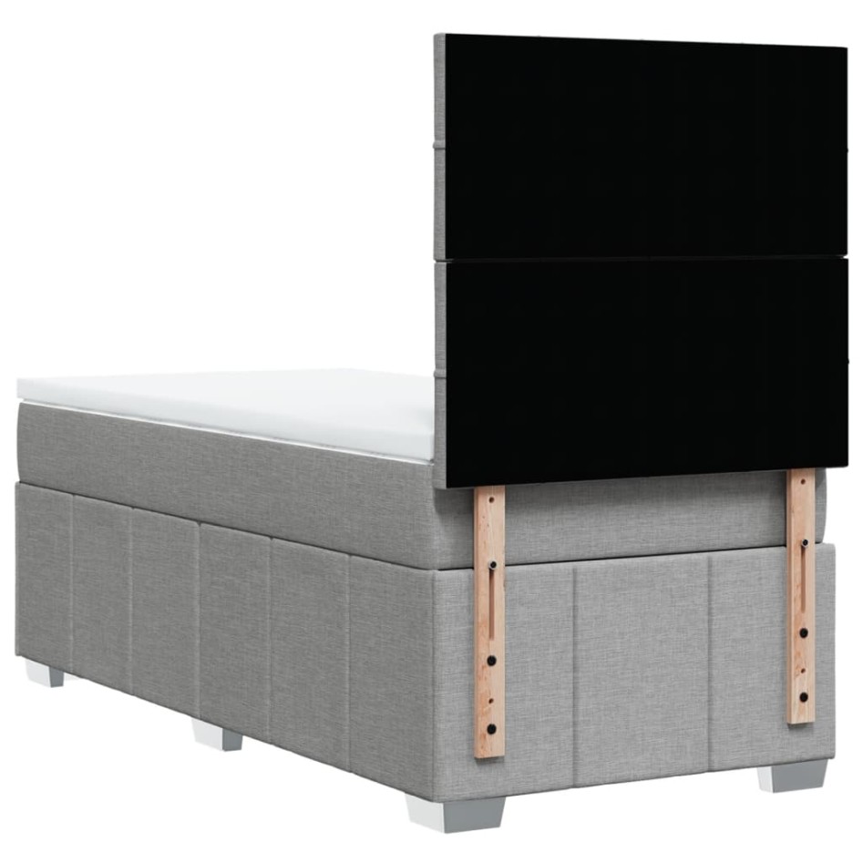 Cama box spring con colchón tela gris claro 90x200