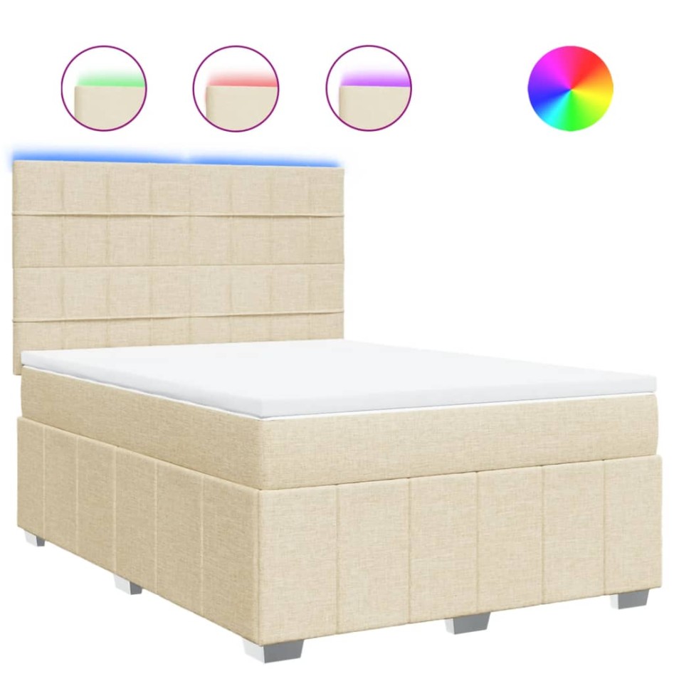 Cama box spring con colchón tela color crema 140x200