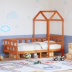 Sofá cama con techo madera maciza pino marrón cera 90x190 cm
