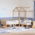 Set de sofá cama con banco y techo madera maciza pino 90x200