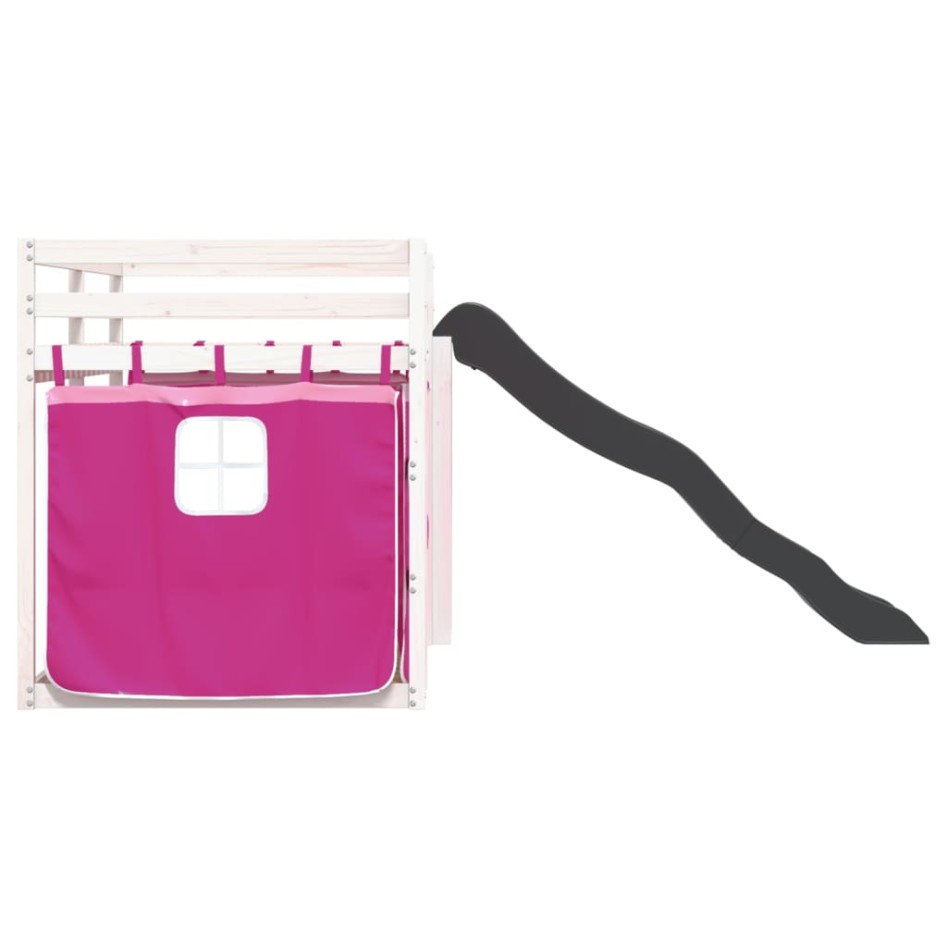 Litera con tobogán y cortinas rosa 90x200