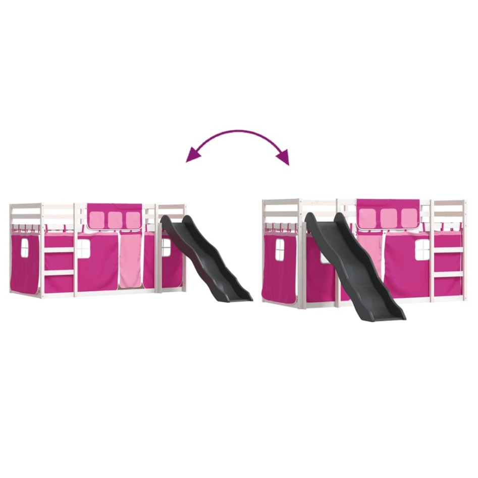 Litera con tobogán y cortinas rosa 90x200