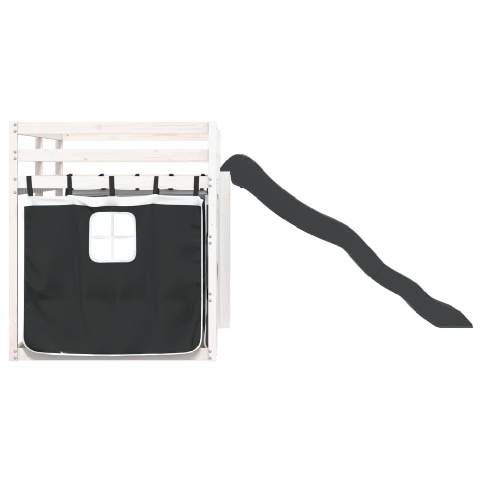 Litera con tobogán y cortinas blanco y negro 90x200