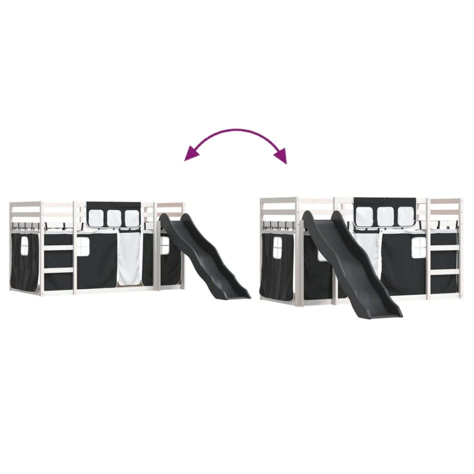 Litera con tobogán y cortinas blanco y negro 90x200