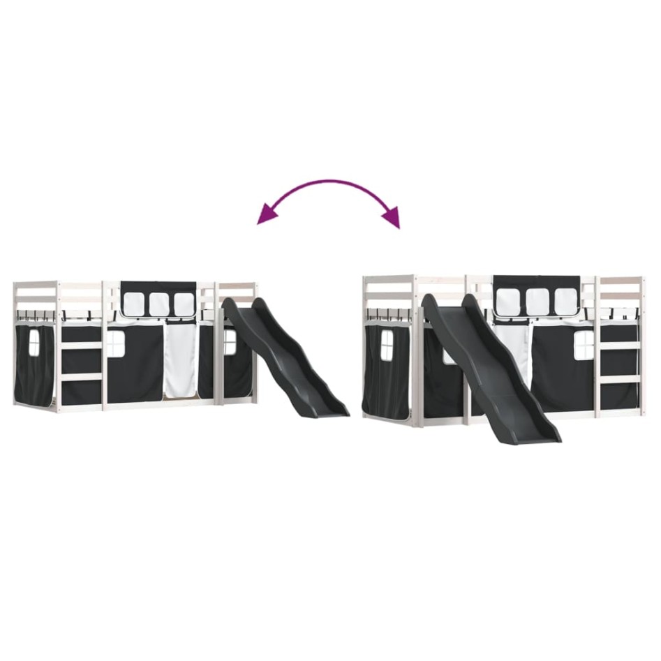 Litera con tobogán y cortinas blanco y negro 80x200