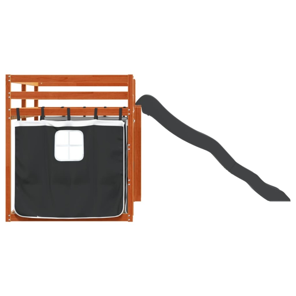 Litera con tobogán y cortinas blanco y negro 90x190