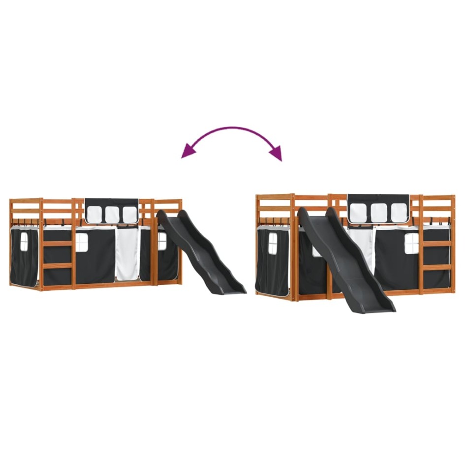 Litera con tobogán y cortinas blanco y negro 90x190