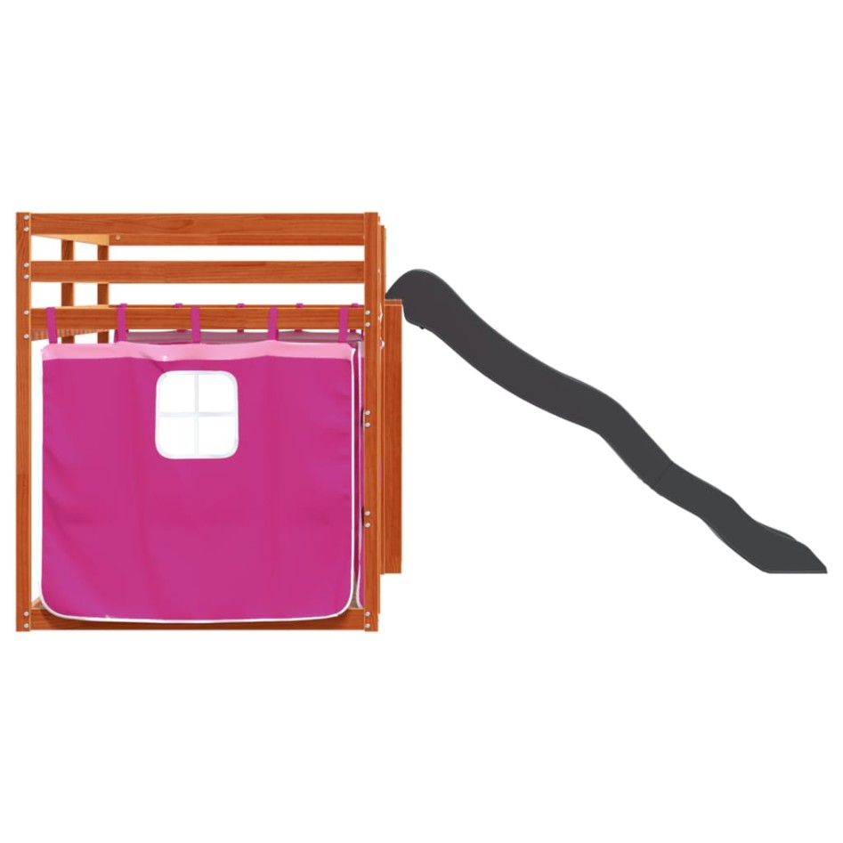 Litera con tobogán y cortinas rosa 90x190