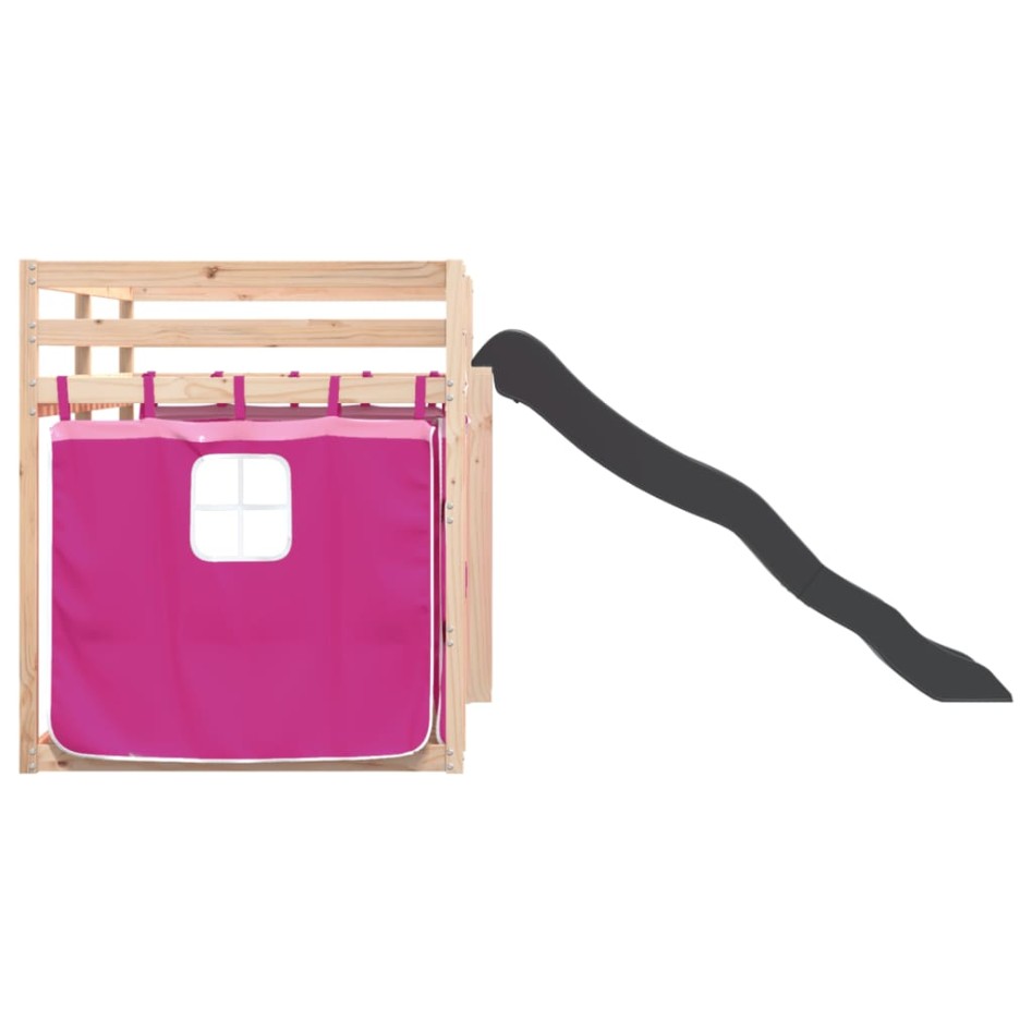 Litera con tobogán y cortinas rosa 90x190