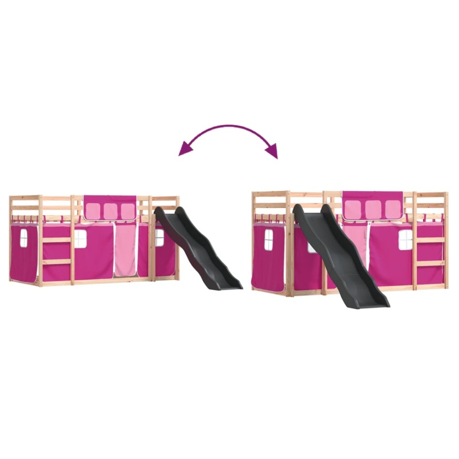 Litera con tobogán y cortinas rosa 90x190