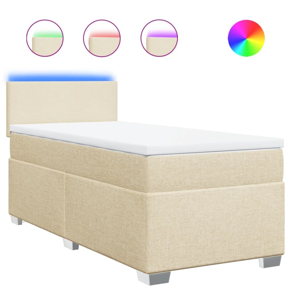 Cama box spring con colchón tela color crema 90x200
