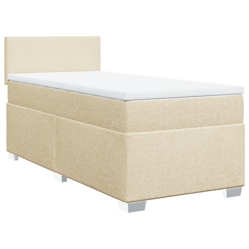 Cama box spring con colchón tela color crema 90x200