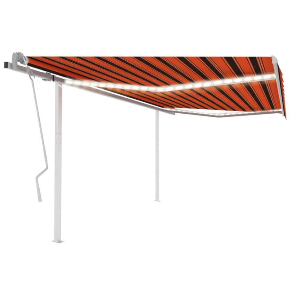 Toldo retráctil manual con luz LED naranja y marrón 4,5x3,5