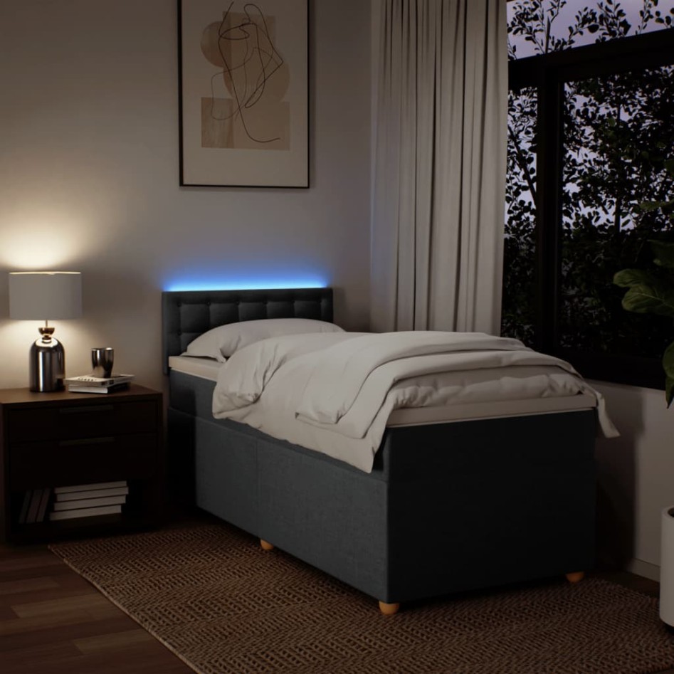 Cama box spring con colchón tela gris oscuro 80x200