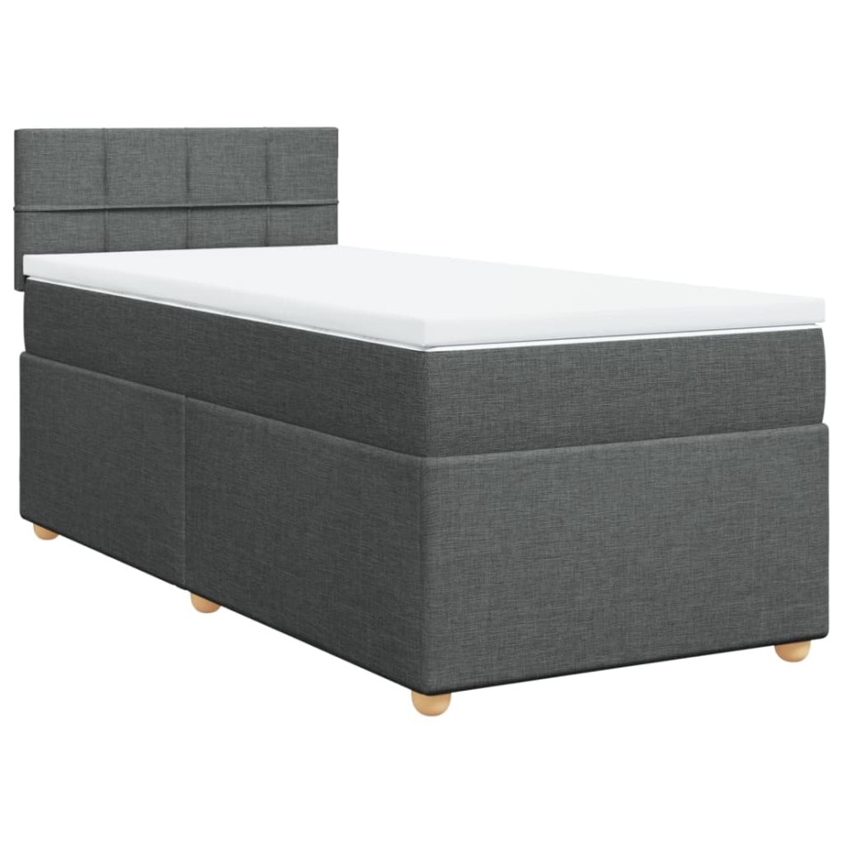 Cama box spring con colchón tela gris oscuro 80x200