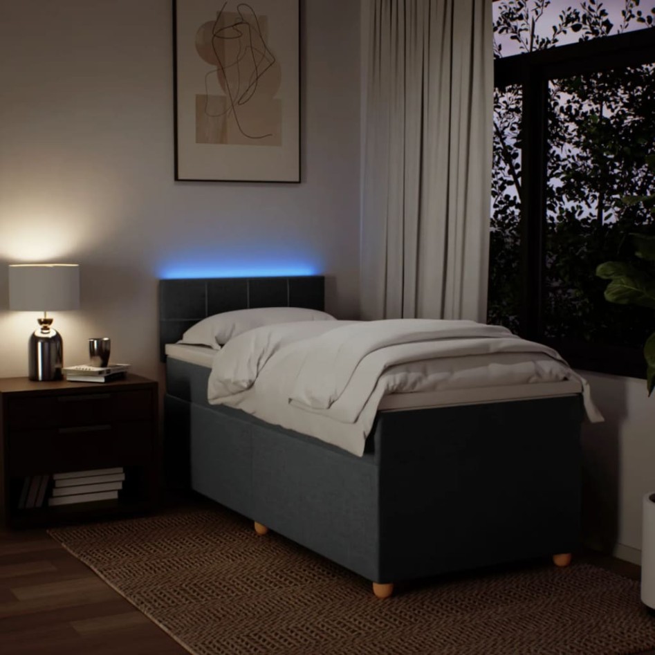 Cama box spring con colchón tela gris oscuro 80x200